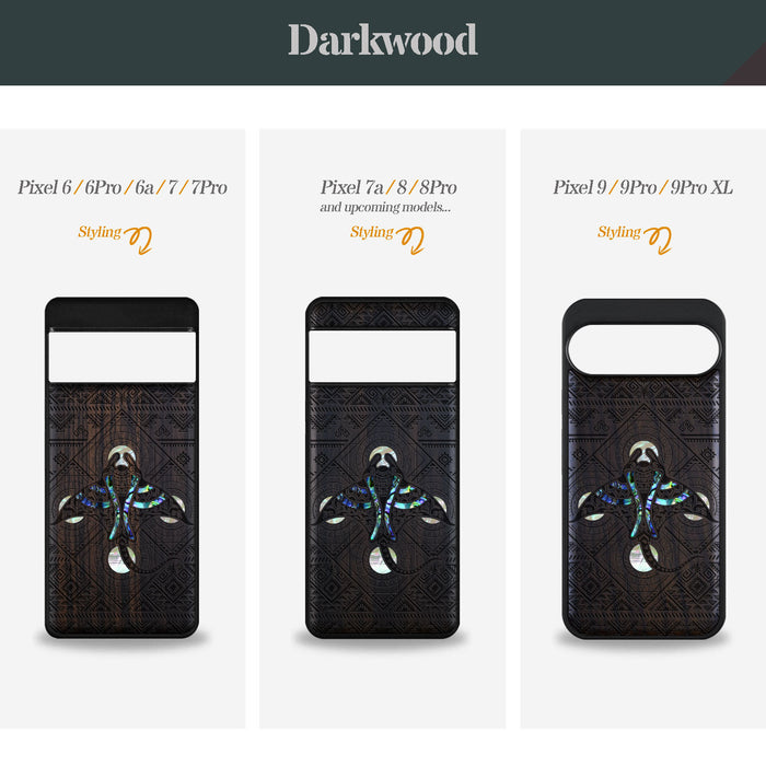 The Tribal Manta Ray, Hand-Inlaid Wood & Mother of Pearl Case - Artisanal Cover for Google Pixel