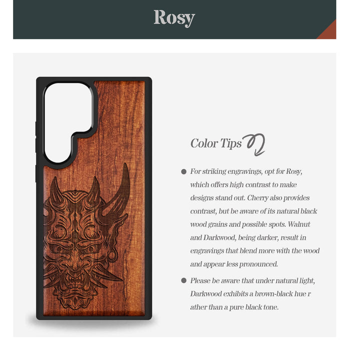 The Art of the Japanese Oni Mask, Classic Engraved Wood & TPU Case - Artisanal Cover for Samsung Galaxy