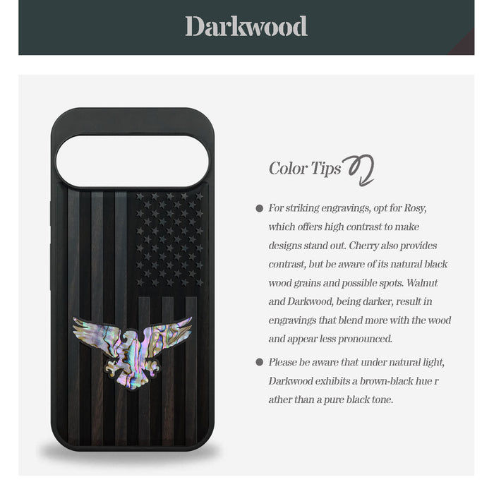 The Eagle and the Stars, Hand-Inlaid Wood & Mother of Pearl Case - Artisanal Cover for Google Pixel