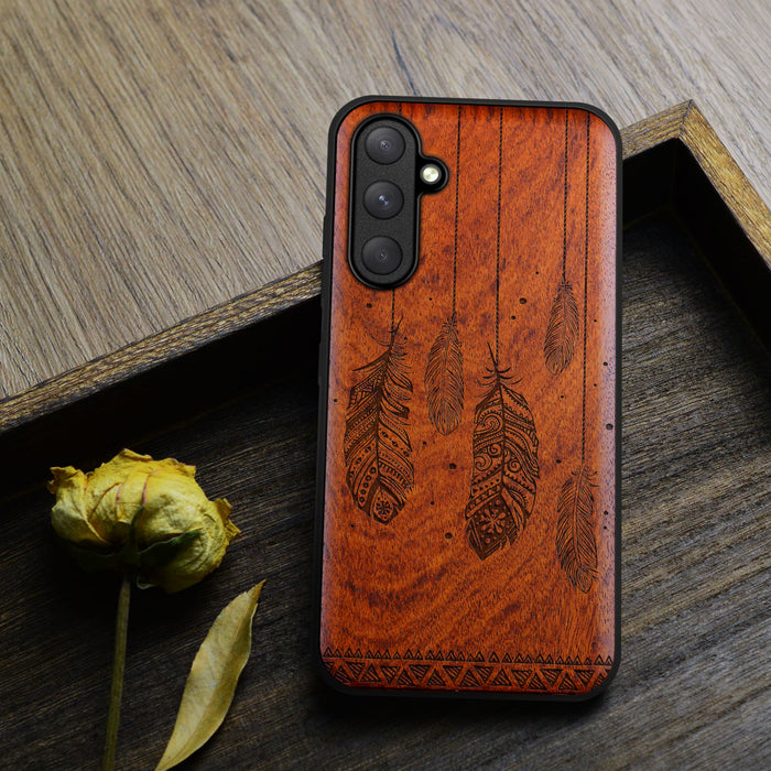 The Feathered Tapestry, Classic Engraved Wood & TPU Case - Artisanal Cover for Samsung Galaxy