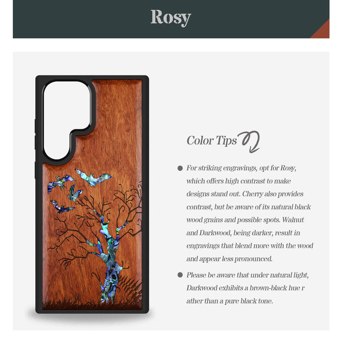 Gothic Night, Hand-Inlaid Wood & Mother of Pearl Case - Artisanal Cover for Samsung Galaxy