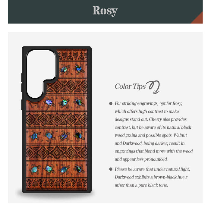 The Aztec Sea Turtle, Hand-Inlaid Wood & Mother of Pearl Case - Artisanal Cover for Samsung Galaxy