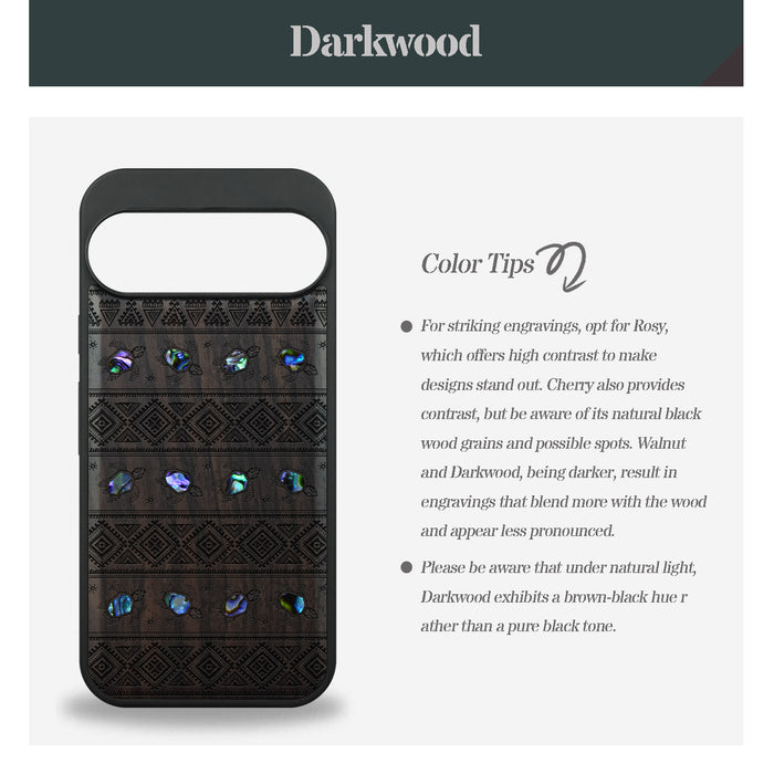 The Aztec Sea Turtle, Hand-Inlaid Wood & Mother of Pearl Case - Artisanal Cover for Google Pixel