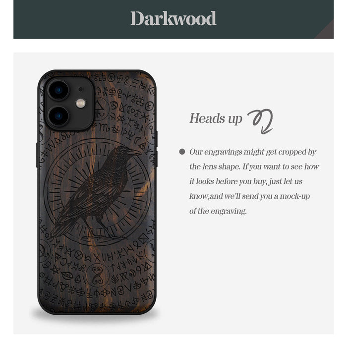 The Haloed Crow, Classic Engraved Wood & TPU Case - Artisanal Cover for Apple iPhone