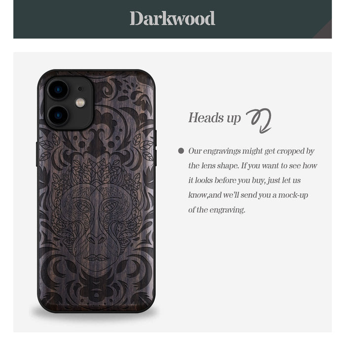 The Leafy Visage, Classic Engraved Wood & TPU Case - Artisanal Cover for Apple iPhone