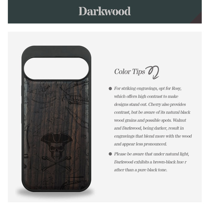 The Pirate's Legacy, Classic Engraved Wood & TPU Case - Artisanal Cover for Google Pixel