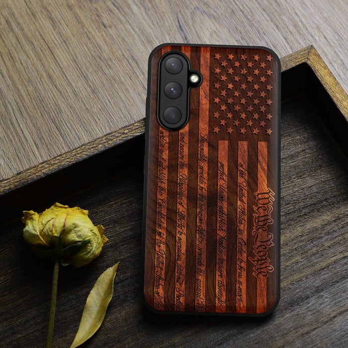 Legacy of Liberty, Classic Engraved Wood & TPU Case - Artisanal Cover for Samsung Galaxy