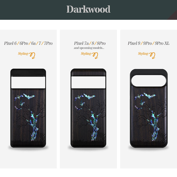 Gothic Night, Hand-Inlaid Wood & Mother of Pearl Case - Artisanal Cover for Google Pixel
