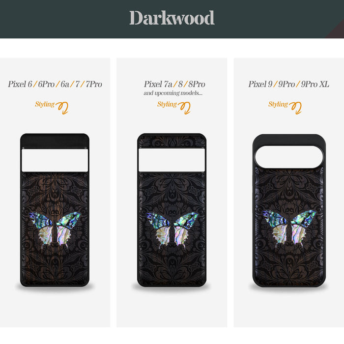 Baroque Butterfly, Hand-Inlaid Wood & Mother of Pearl Case - Artisanal Cover for Google Pixel