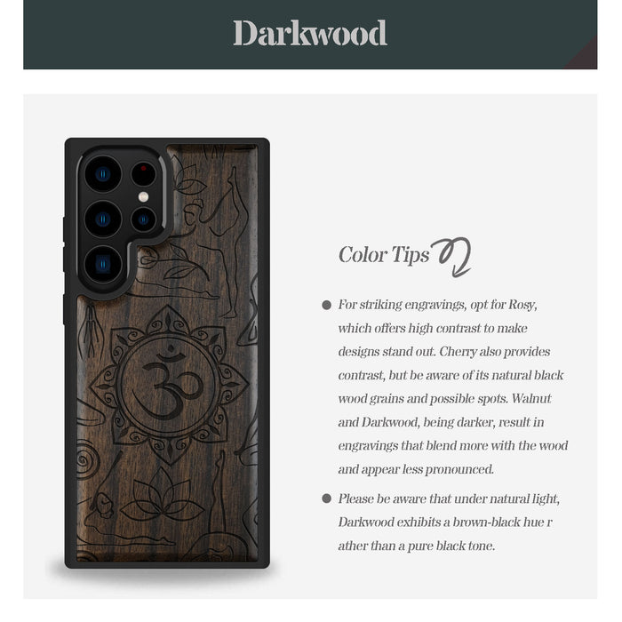 The Yoga Essence, Classic Engraved Wood & TPU Case - Artisanal Cover for Samsung Galaxy