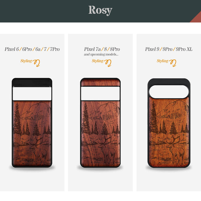 An Enthralling Natural Landscape Illustration, Classic Engraved Wood & TPU Case - Artisanal Cover for Google Pixel