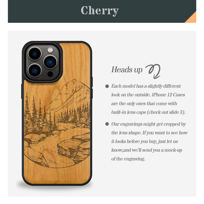 The Lake and Mountain Landscape, Classic Engraved Wood & TPU Case - Artisanal Cover for Apple iPhone