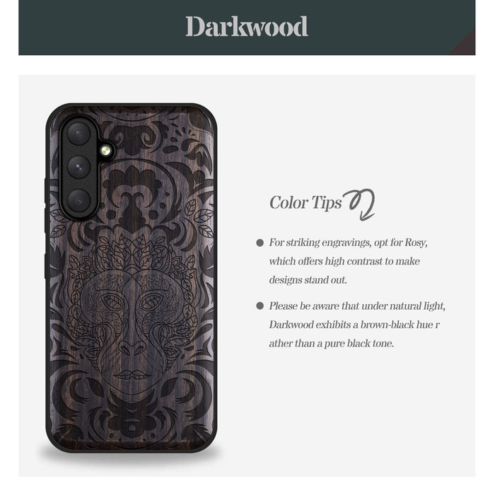 The Leafy Visage, Classic Engraved Wood & TPU Case - Artisanal Cover for Samsung Galaxy