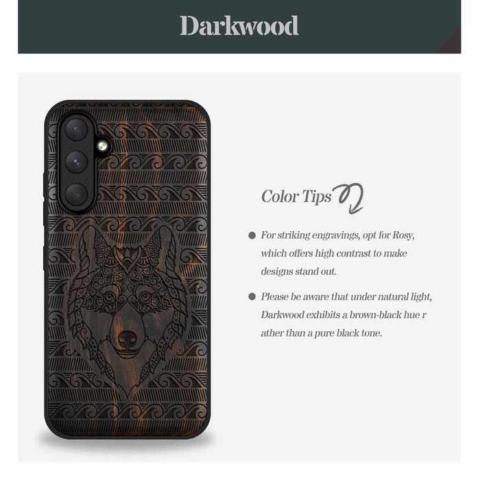 The Mystical Canine, Classic Engraved Wood & TPU Case - Artisanal Cover for Samsung Galaxy