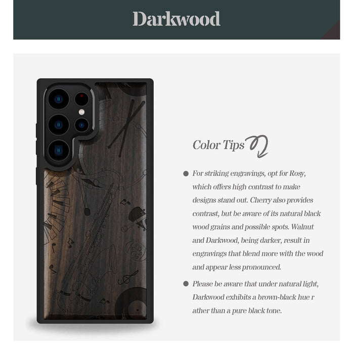 The Saxophone Serenade, Classic Engraved Wood & TPU Case - Artisanal Cover for Samsung Galaxy