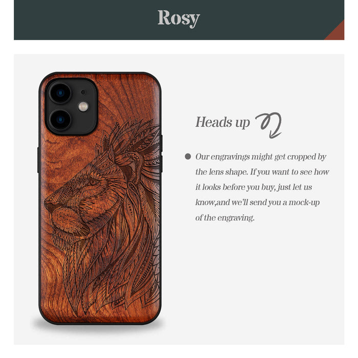 The Ornate Lion's Head, Classic Engraved Wood & TPU Case - Artisanal Cover for Apple iPhone