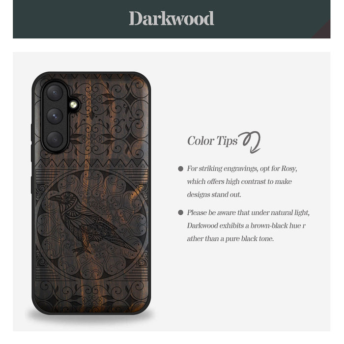 The Zentangle Crow, Classic Engraved Wood & TPU Case - Artisanal Cover for Samsung Galaxy