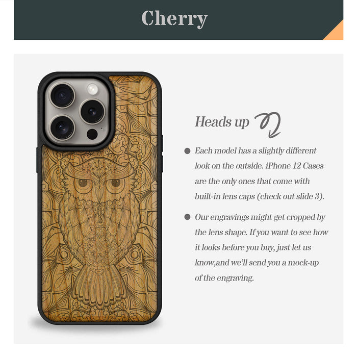 The Owl Tapestry, Classic Engraved Wood & TPU Case - Artisanal Cover for Apple iPhone