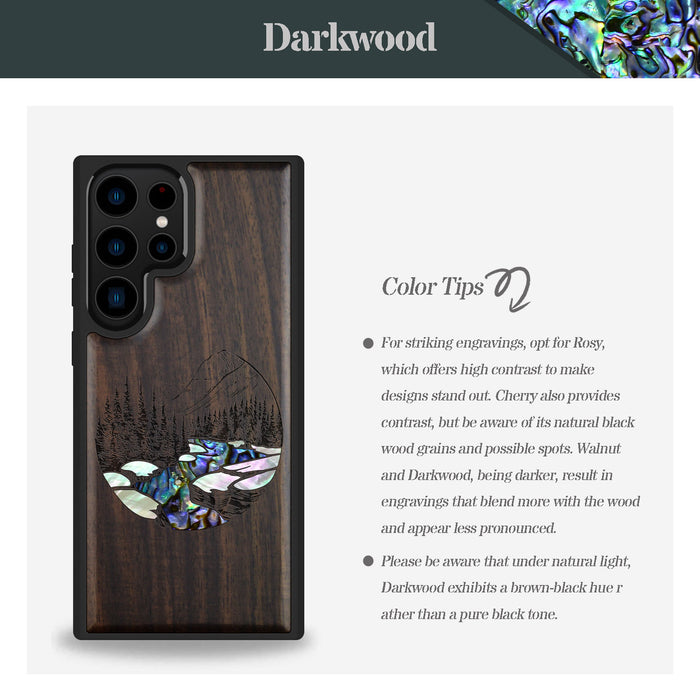 The Lake and Mountain Landscape, Hand-Inlaid Wood & Mother of Pearl Case - Artisanal Cover for Samsung Galaxy