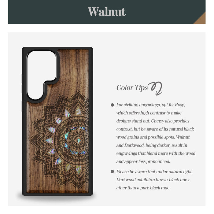 The Half Mandala Lace Art, Hand-Inlaid Wood & Mother of Pearl Case - Artisanal Cover for Samsung Galaxy