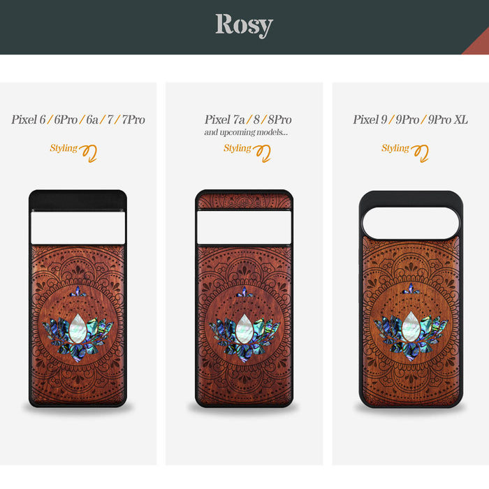 Lotus Mandala Essence, Hand-Inlaid Wood & Mother of Pearl Case - Artisanal Cover for Google Pixel