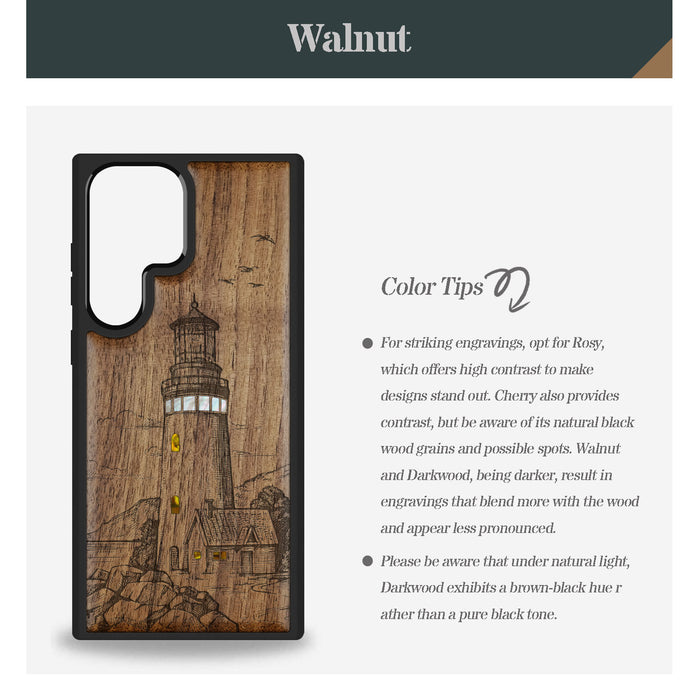 The Lighthouse, Hand-Inlaid Wood & Mother of Pearl Case - Artisanal Cover for Samsung Galaxy