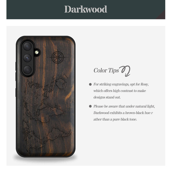 Global Connection, Classic Engraved Wood & TPU Case - Artisanal Cover for Samsung Galaxy