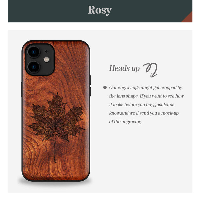 Intricate Maple Leaf Sketch, Classic Engraved Wood & TPU Case - Artisanal Cover for Apple iPhone