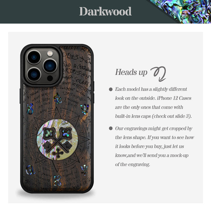 A Heraldic Enigma, Hand-Inlaid Wood & Mother of Pearl Case - Artisanal Cover for Apple iPhone