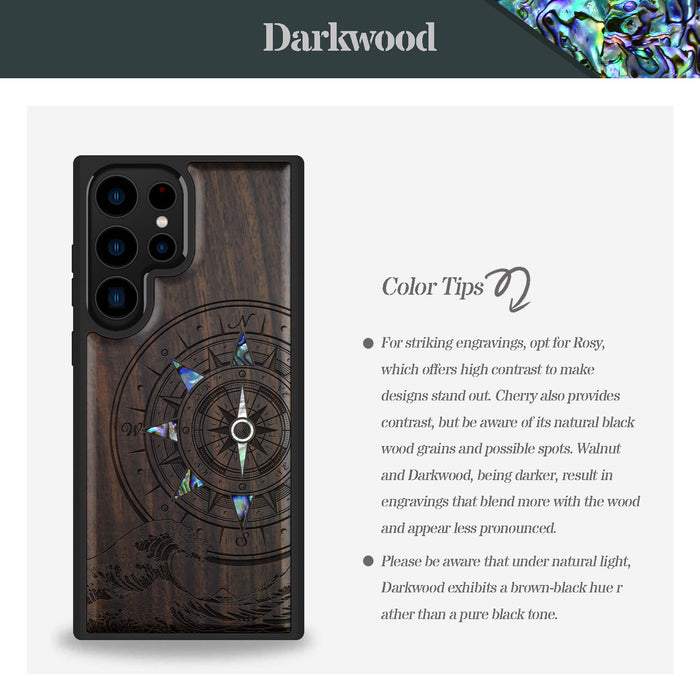 The Compass and the Wave, Hand-Inlaid Wood & Mother of Pearl Case - Artisanal Cover for Samsung Galaxy