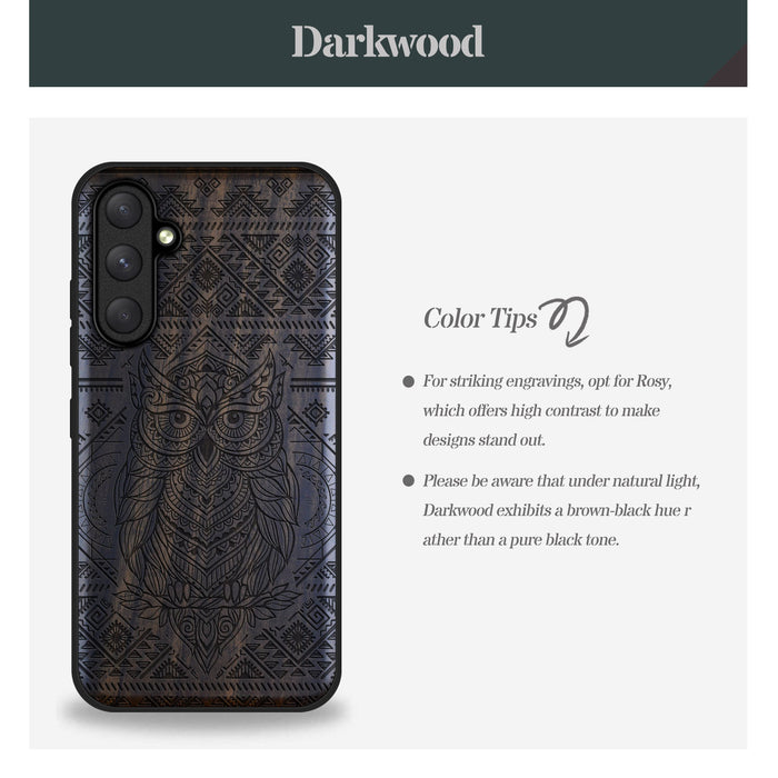 The Owl Mandala, Classic Engraved Wood & TPU Case - Artisanal Cover for Samsung Galaxy