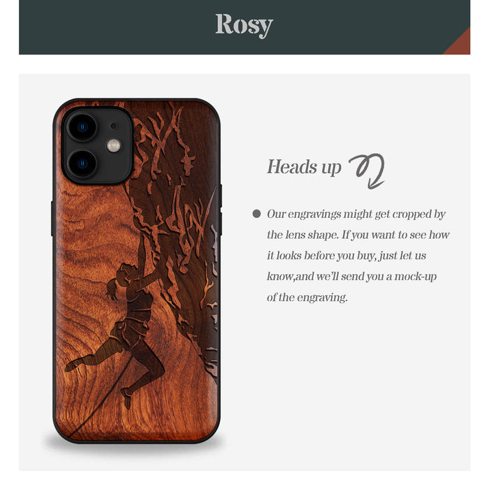 Woman Ascending the Cliff, Classic Engraved Wood & TPU Case - Artisanal Cover for Apple iPhone