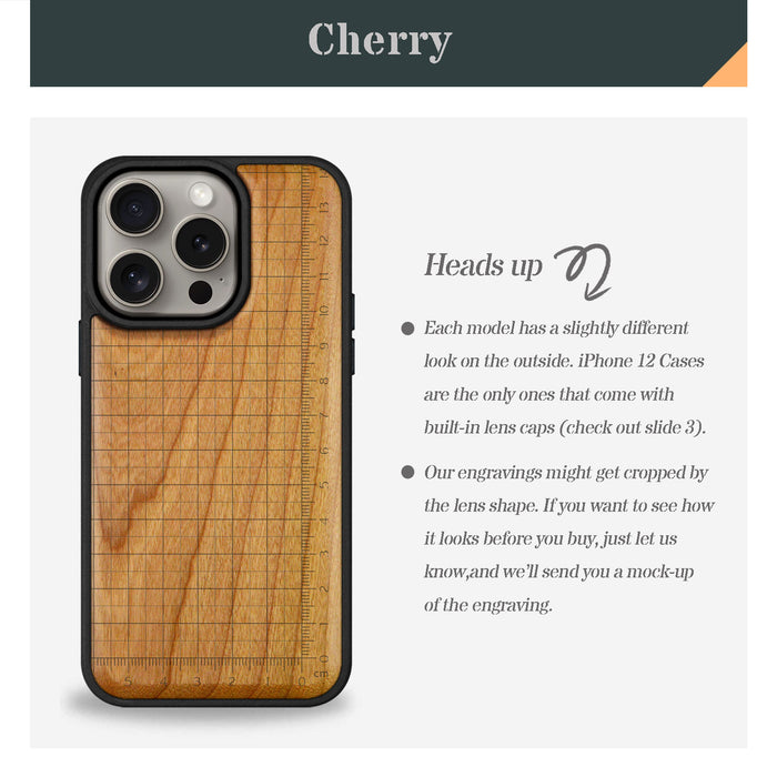 Measuring the Details, Classic Engraved Wood & TPU Case - Artisanal Cover for Apple iPhone