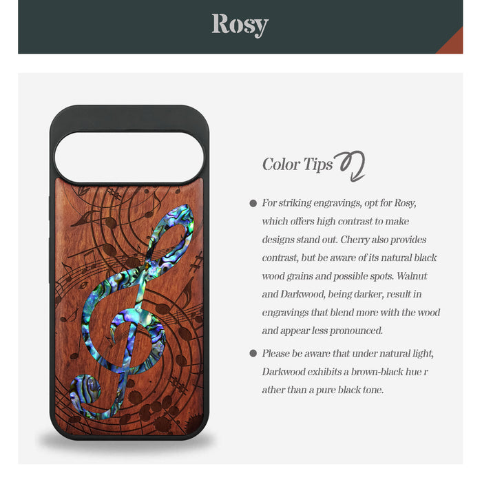 The Grand Clef and Musical Notes, Hand-Inlaid Wood & Mother of Pearl Case - Artisanal Cover for Google Pixel