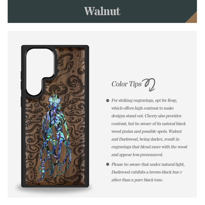 Cephalopod's Nocturne, Hand-Inlaid Wood & Mother of Pearl Case - Artisanal Cover for Samsung Galaxy
