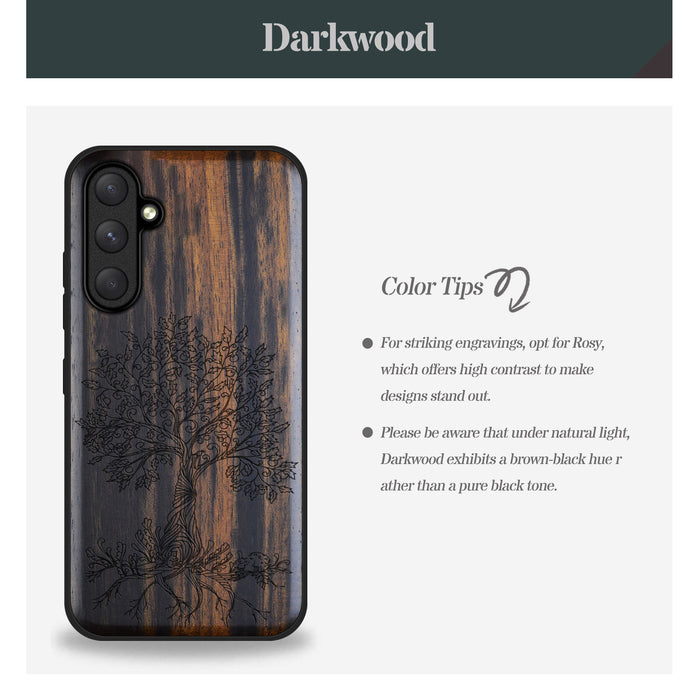 The Fairy Tree Line Art, Classic Engraved Wood & TPU Case - Artisanal Cover for Samsung Galaxy