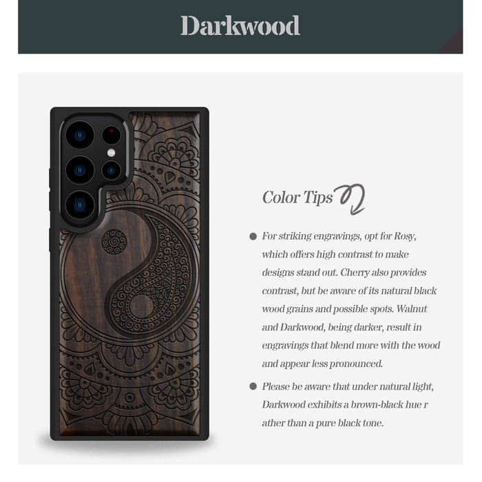 The Yin-Yang Mandala, Classic Engraved Wood & TPU Case - Artisanal Cover for Samsung Galaxy