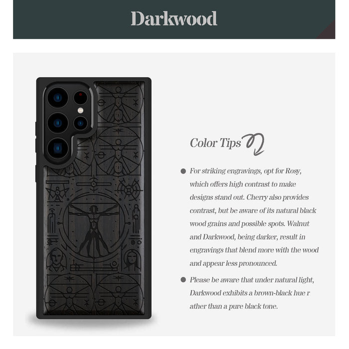 Vitruvian Man, Classic Engraved Wood & TPU Case - Artisanal Cover for Samsung Galaxy