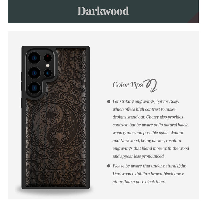 The Yin Yang Mandala, Classic Engraved Wood & TPU Case - Artisanal Cover for Samsung Galaxy