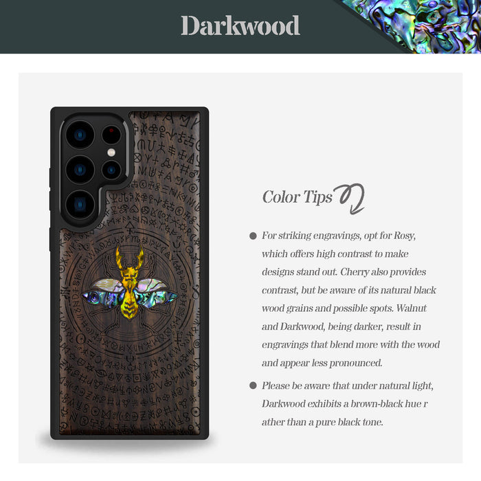 Mystical Armor, Hand-Inlaid Wood & Mother of Pearl Case - Artisanal Cover for Samsung Galaxy