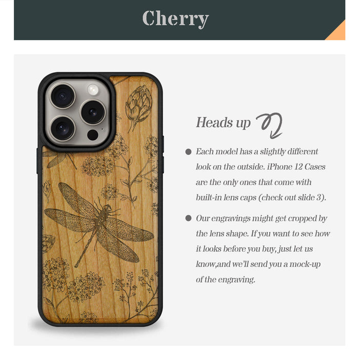 The Dragonfly Dance, Classic Engraved Wood & TPU Case - Artisanal Cover for Apple iPhone