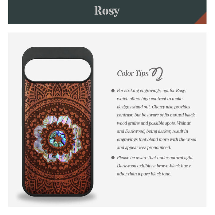 The Indian Floral Mandala, Hand-Inlaid Wood & Mother of Pearl Case - Artisanal Cover for Google Pixel