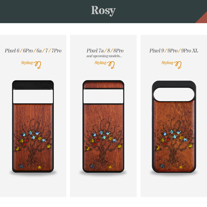 Enchanted Blossom Tree, Hand-Inlaid Wood & Mother of Pearl Case - Artisanal Cover for Google Pixel