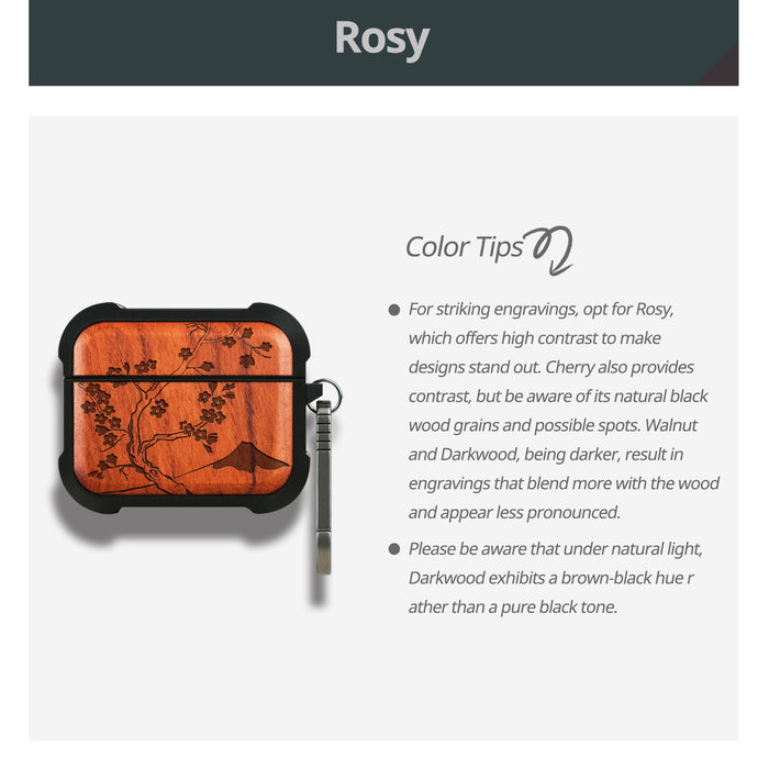 Cherry Blossom - Wood Artisan Engraved & Shell Hand-Inlaid Cover - Artisanal Case for Apple AirPods (Titanium Quick Released Clasp)