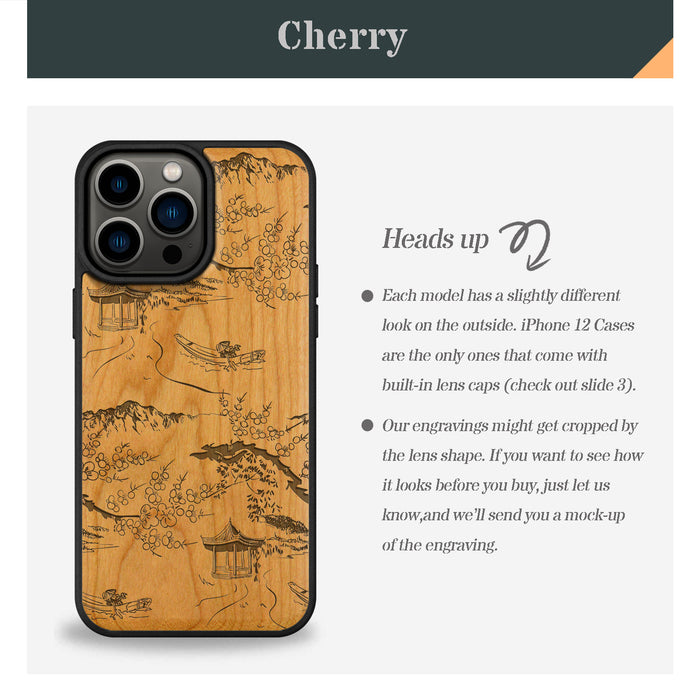 An Intricate Chinese Landscape, Classic Engraved Wood & TPU Case - Artisanal Cover for Apple iPhone