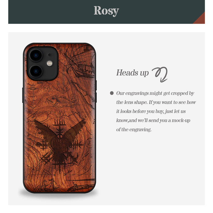 Splash Ink Vegvisir amidst Maritime Relics, Classic Engraved Wood & TPU Case - Artisanal Cover for Apple iPhone