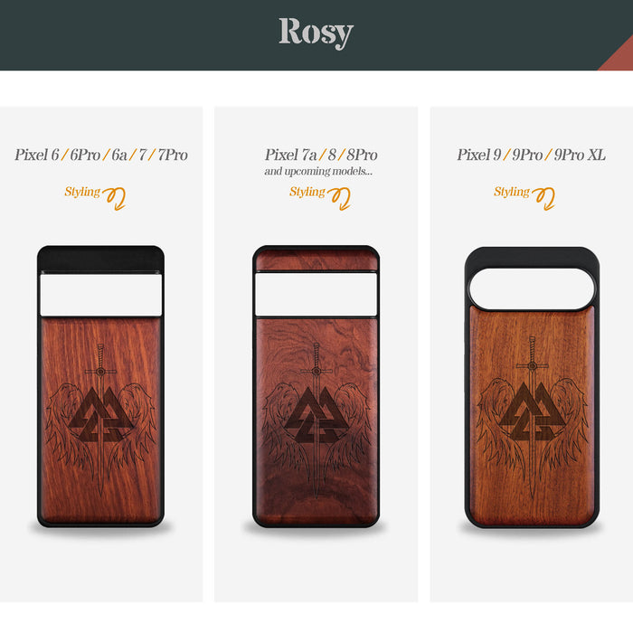 Valknut and Sword, Classic Engraved Wood & TPU Case - Artisanal Cover for Google Pixel