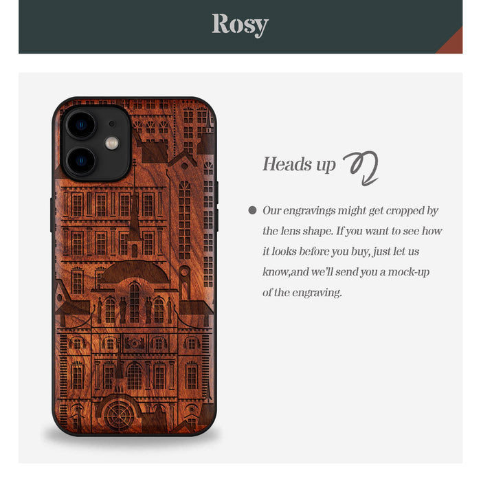 Urban Elegance, Classic Engraved Wood & TPU Case - Artisanal Cover for Apple iPhone