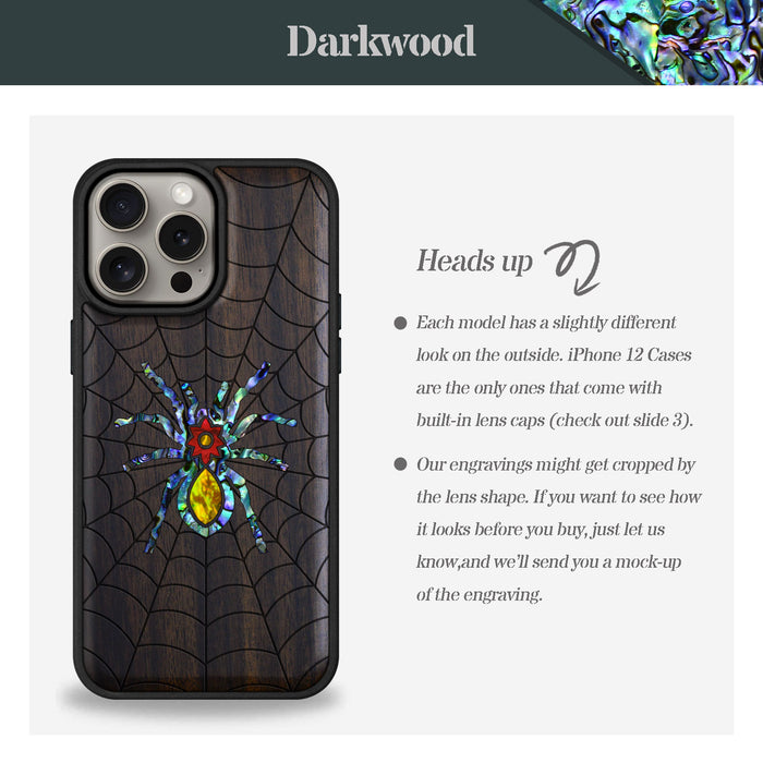 Spider Web, Hand-Inlaid Wood & Mother of Pearl Case - Artisanal Cover for Apple iPhone