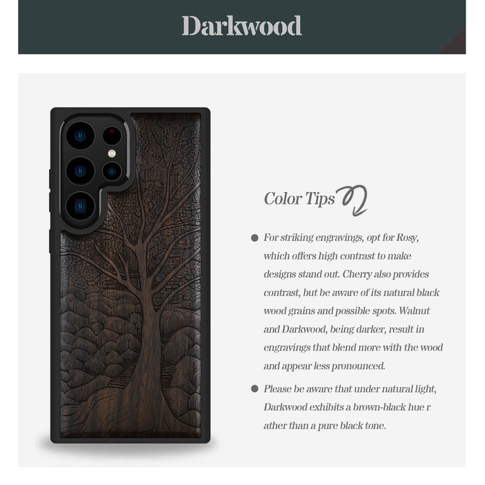 The Lino Print Tree, Classic Engraved Wood & TPU Case - Artisanal Cover for Samsung Galaxy